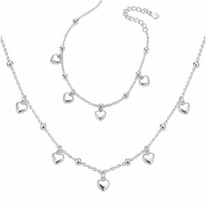 Conjunto Collar – Pulsera Esferas y Corazones