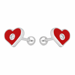 Aros Corazón Esmaltado Circón con tope rosca
