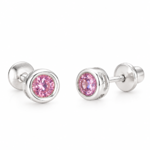 Aros Circón Rubí rosado con tope rosca